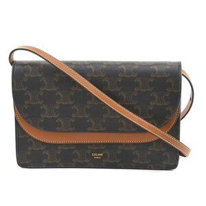 Celine Triomphe shoulder bag wallet brown coated canvas